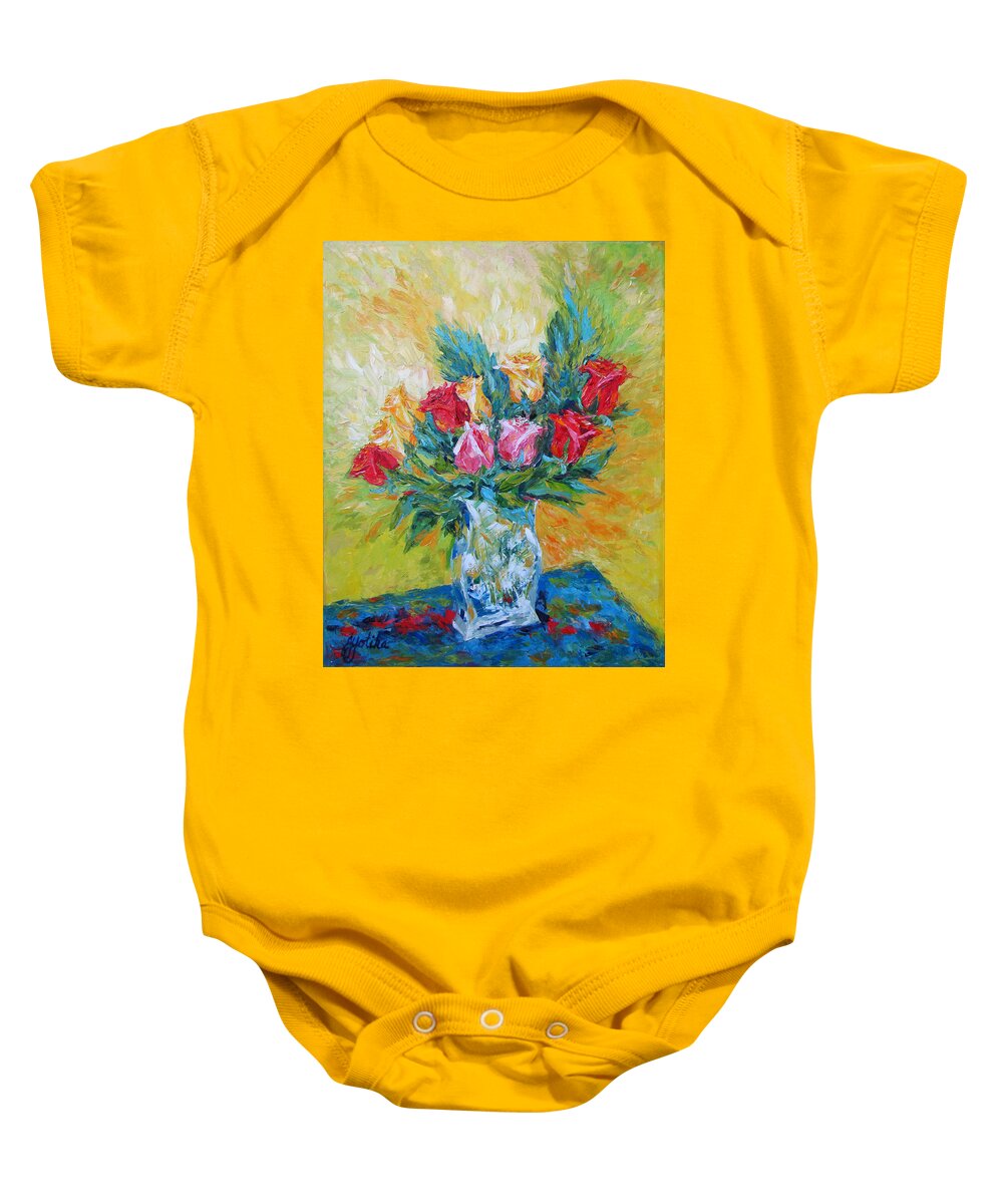 Still Life Baby Onesie featuring the painting Vase of Roses by Jyotika Shroff