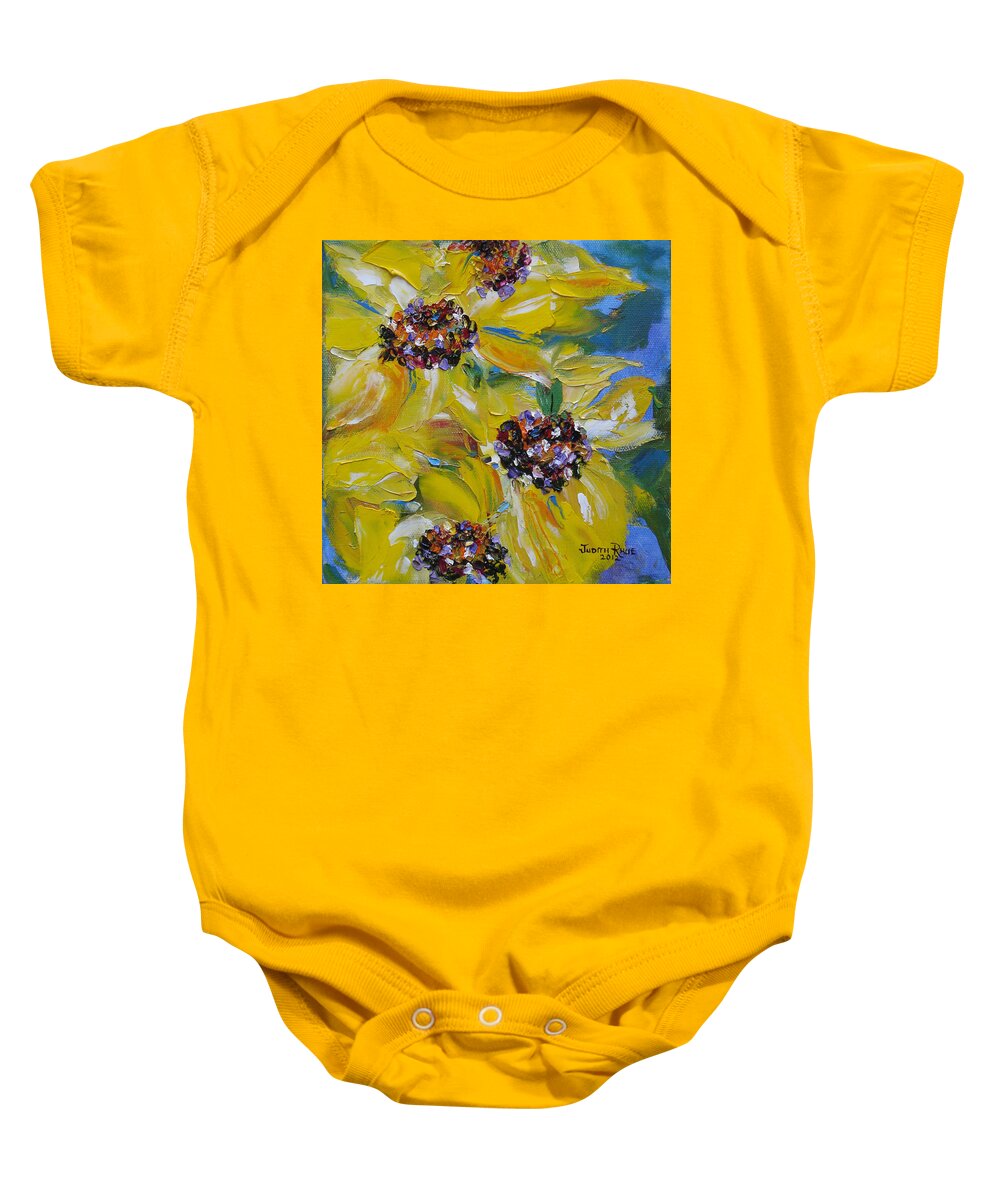 Sunflowers Baby Onesie featuring the painting Sunflower Quartet by Judith Rhue