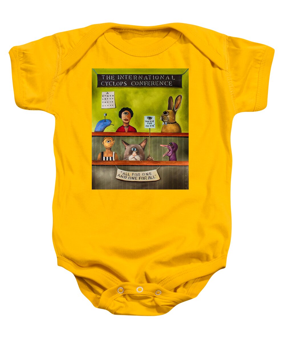 Eye Baby Onesie featuring the painting The International Cyclops Conference edit 3 by Leah Saulnier The Painting Maniac