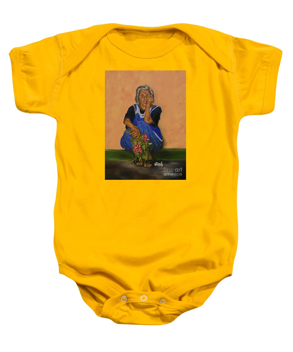 Flower Seller Baby Onesie featuring the painting The Parga Flower Seller by James Lavott