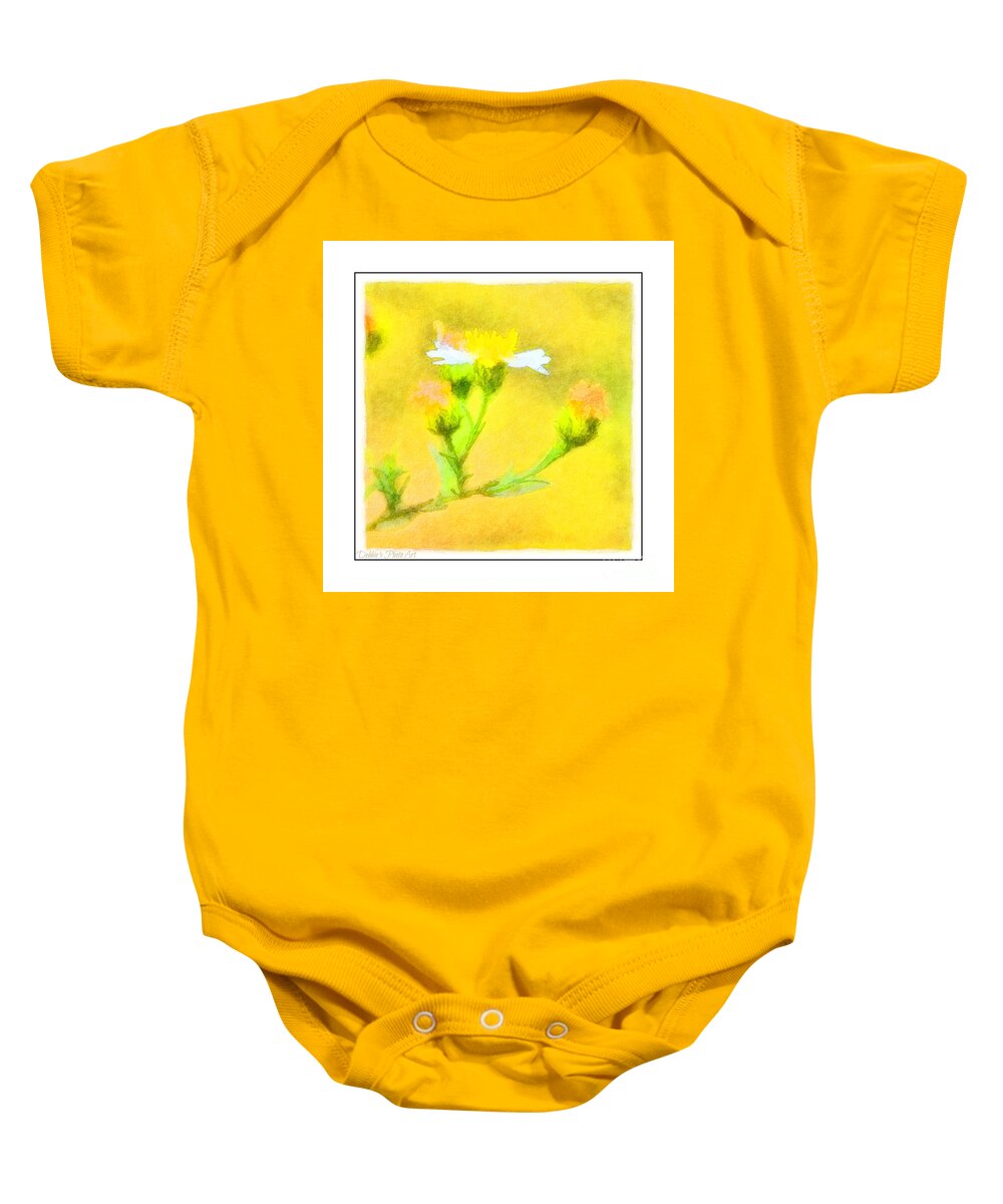 Tiny Baby Onesie featuring the photograph Tiny Wildflowers-Digital Paint II - White frame by Debbie Portwood