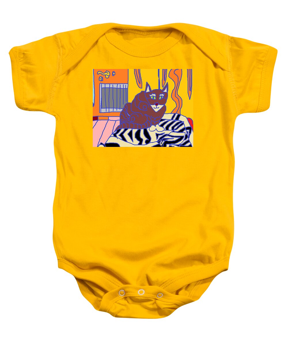 Cats Baby Onesie featuring the painting Twigs Mommytime by Anita Dale Livaditis