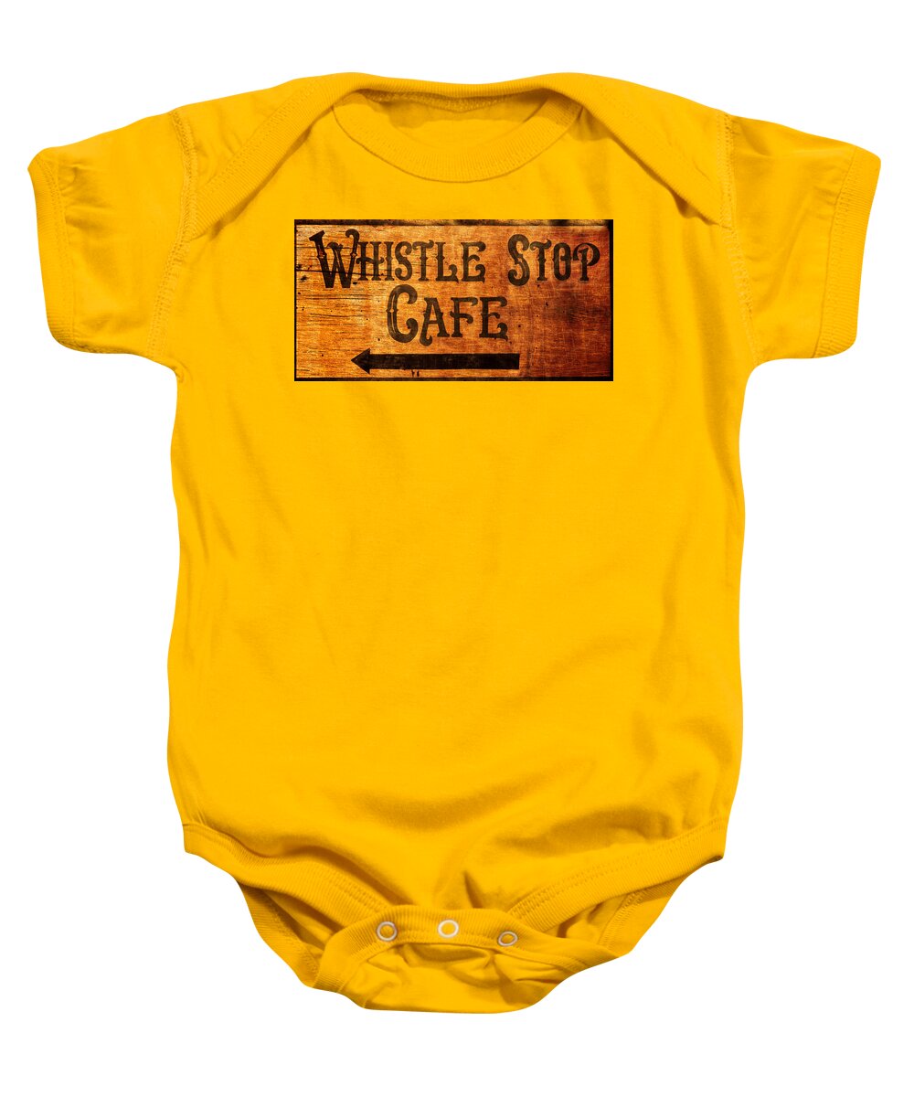 Whistle Stop Cafe Baby Onesie featuring the photograph Whistle Stop Cafe Sign by Mark Andrew Thomas