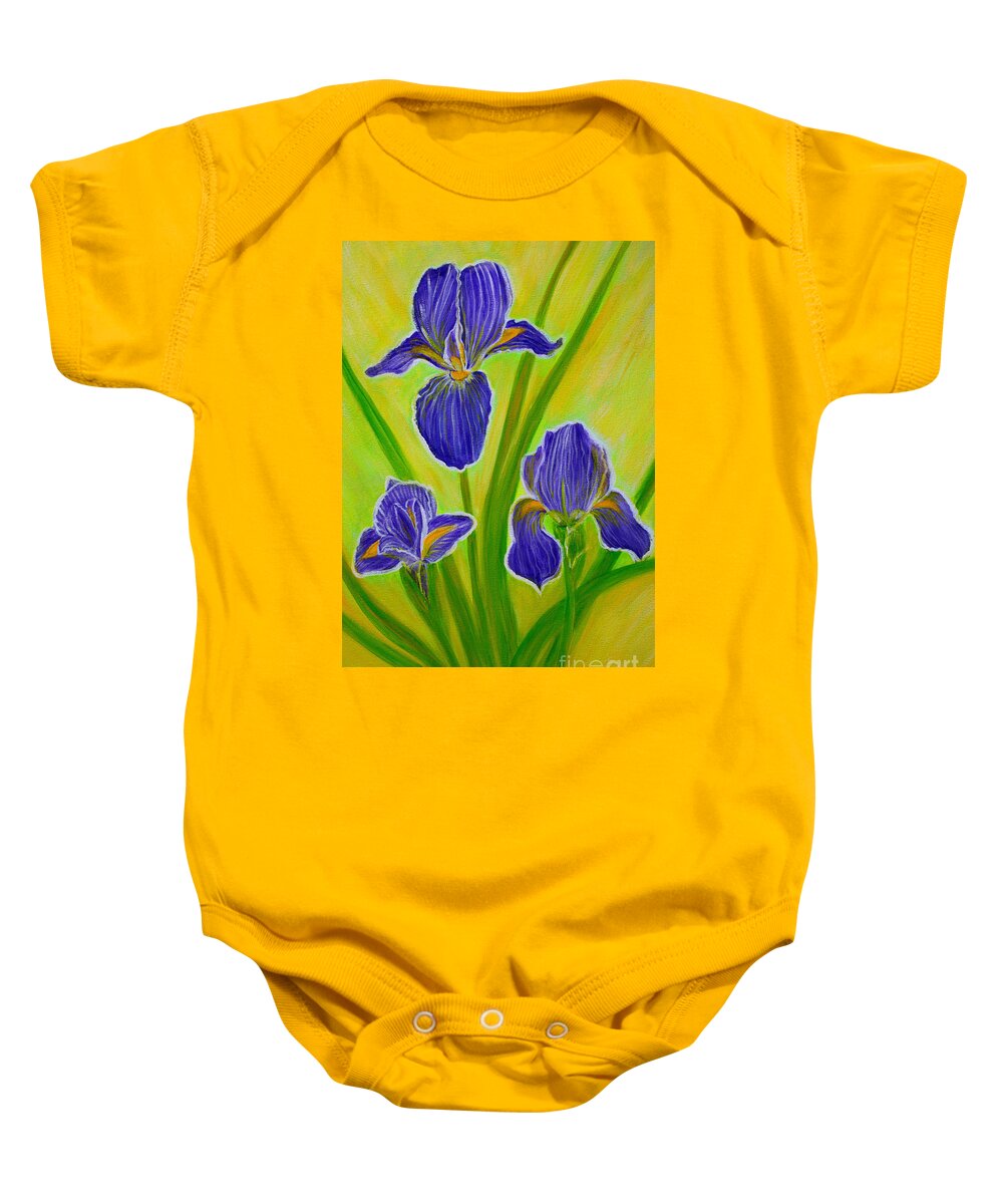 Wonderful Baby Onesie featuring the painting Wonderful Iris Flowers 3 by Oksana Semenchenko
