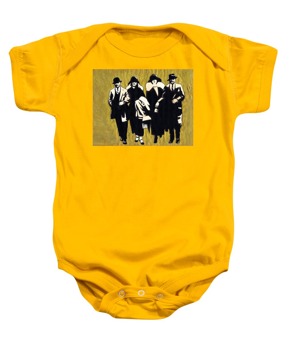 Nostalgia Baby Onesie featuring the drawing Gold Couples by Mel Thompson