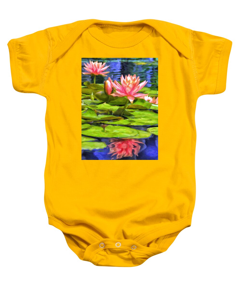 Water Lily Baby Onesie featuring the painting Lotus Blossoms by Dominic Piperata