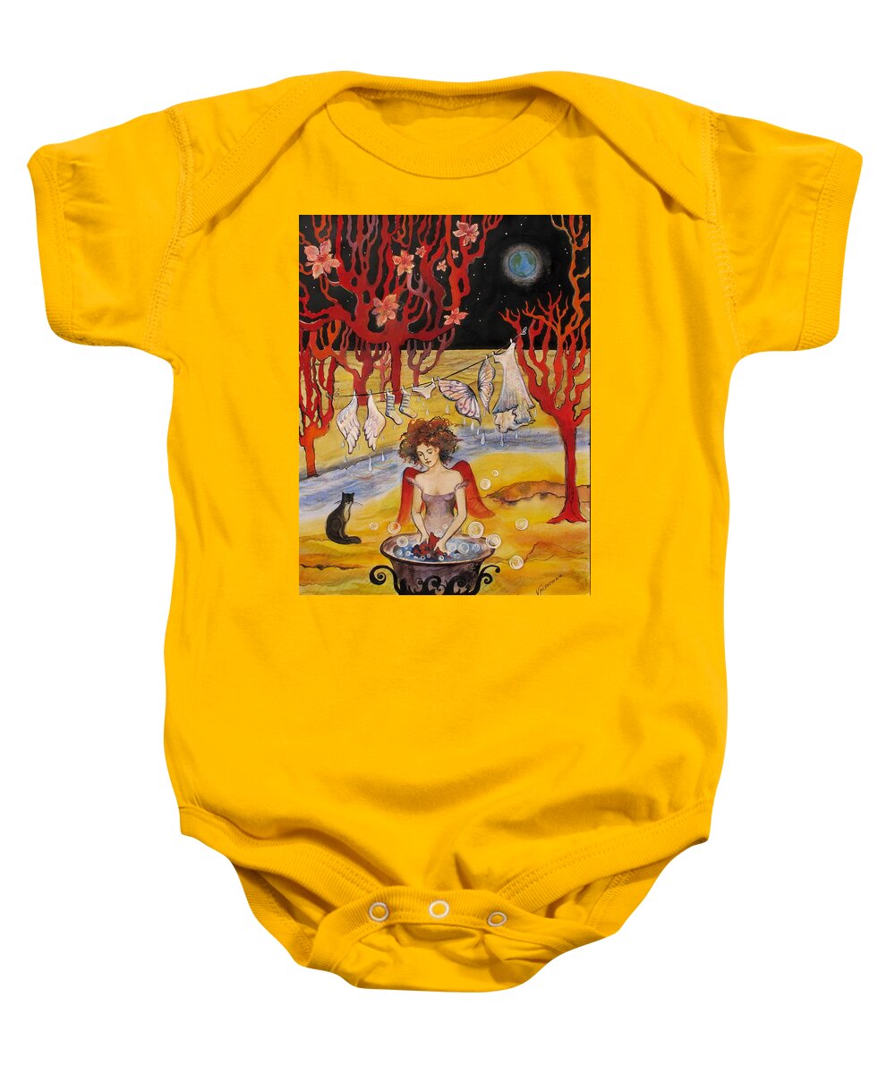 Landscape Baby Onesie featuring the painting The Laundry day on the Moon by Valentina Plishchina