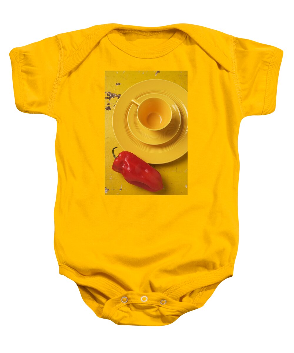 Yellow Baby Onesie featuring the photograph Yellow Cup And Plate by Garry Gay