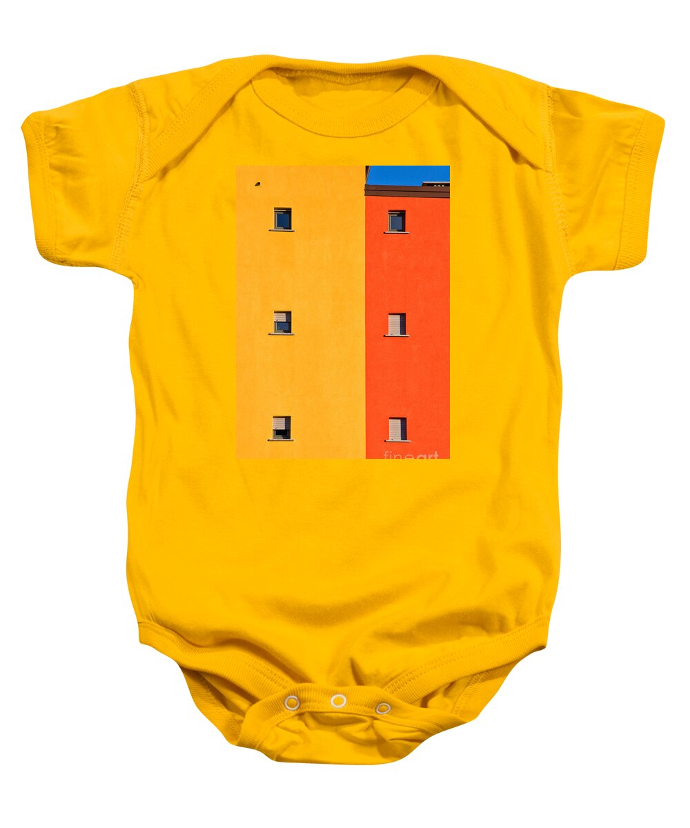 Architecture Baby Onesie featuring the photograph Yellow Orange Blue with windows by Silvia Ganora