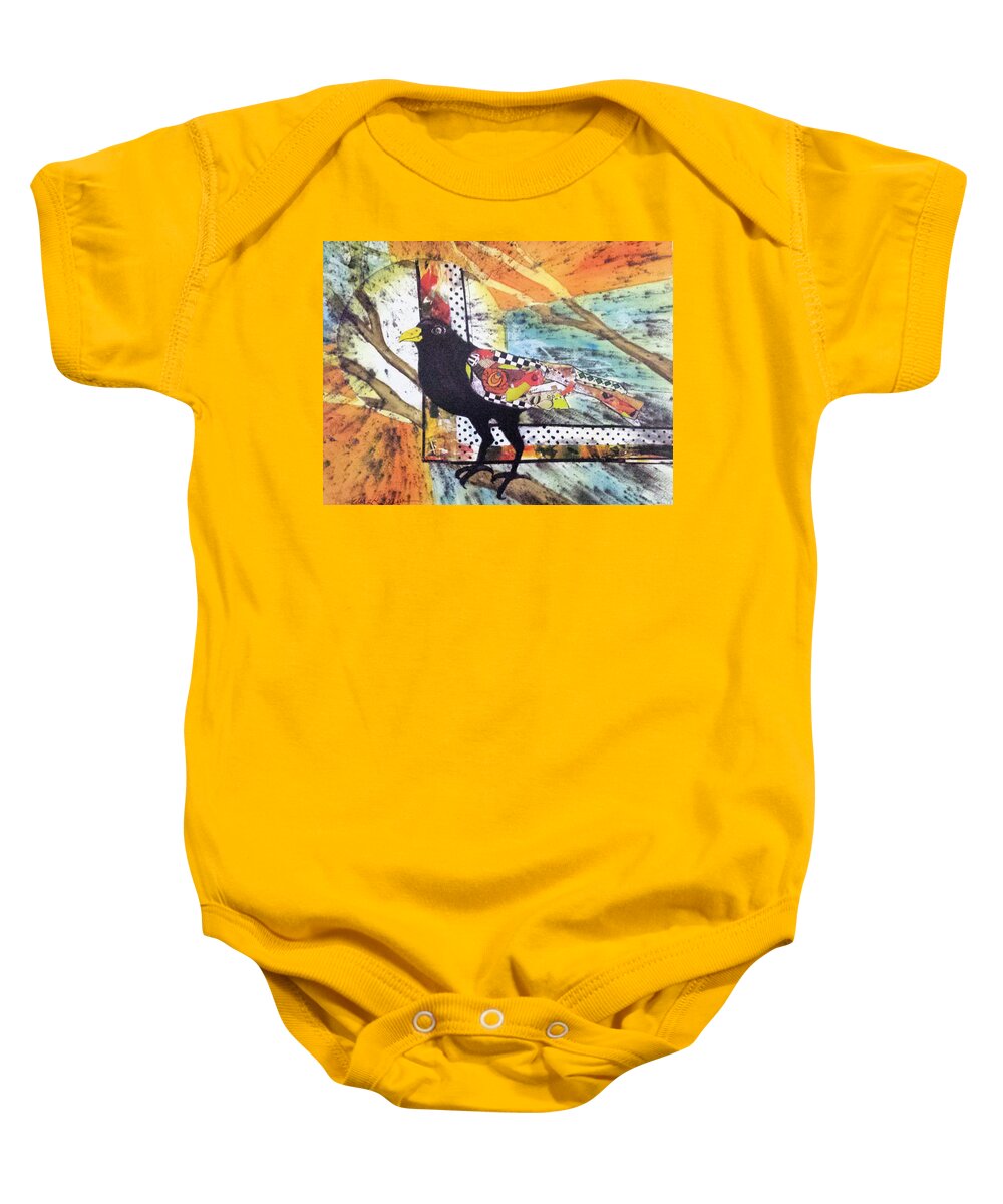 Crow Baby Onesie featuring the painting American Crow by Elise Boam