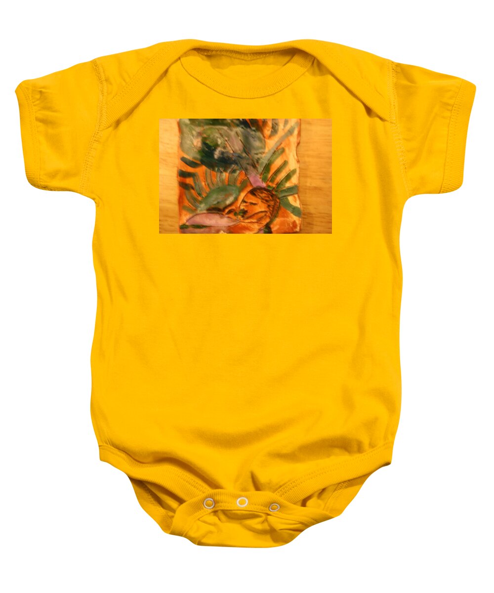 Jesus Baby Onesie featuring the ceramic art Babe - tile #1 by Gloria Ssali