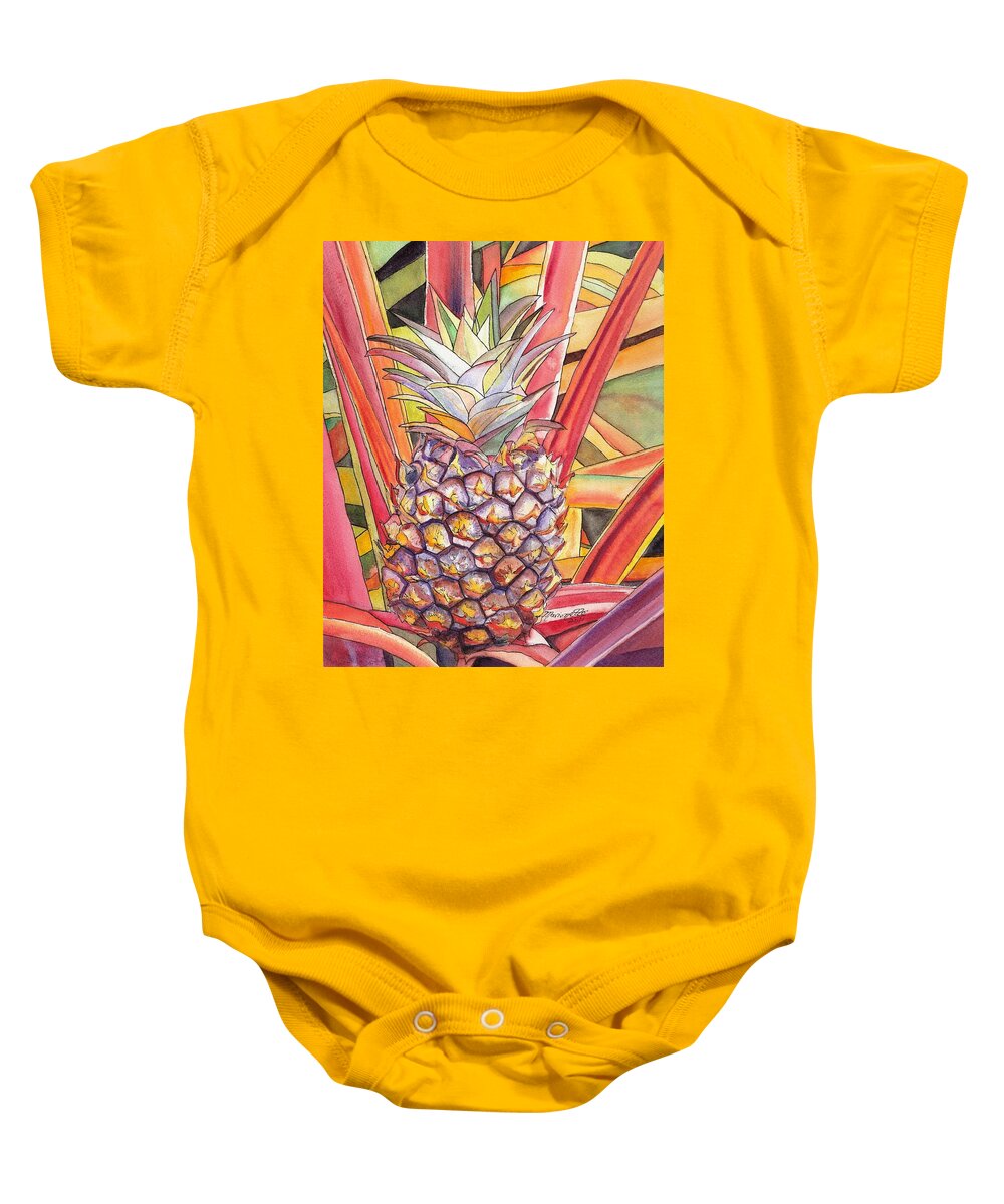 Pineapple Baby Onesie featuring the painting Pineapple by Marionette Taboniar