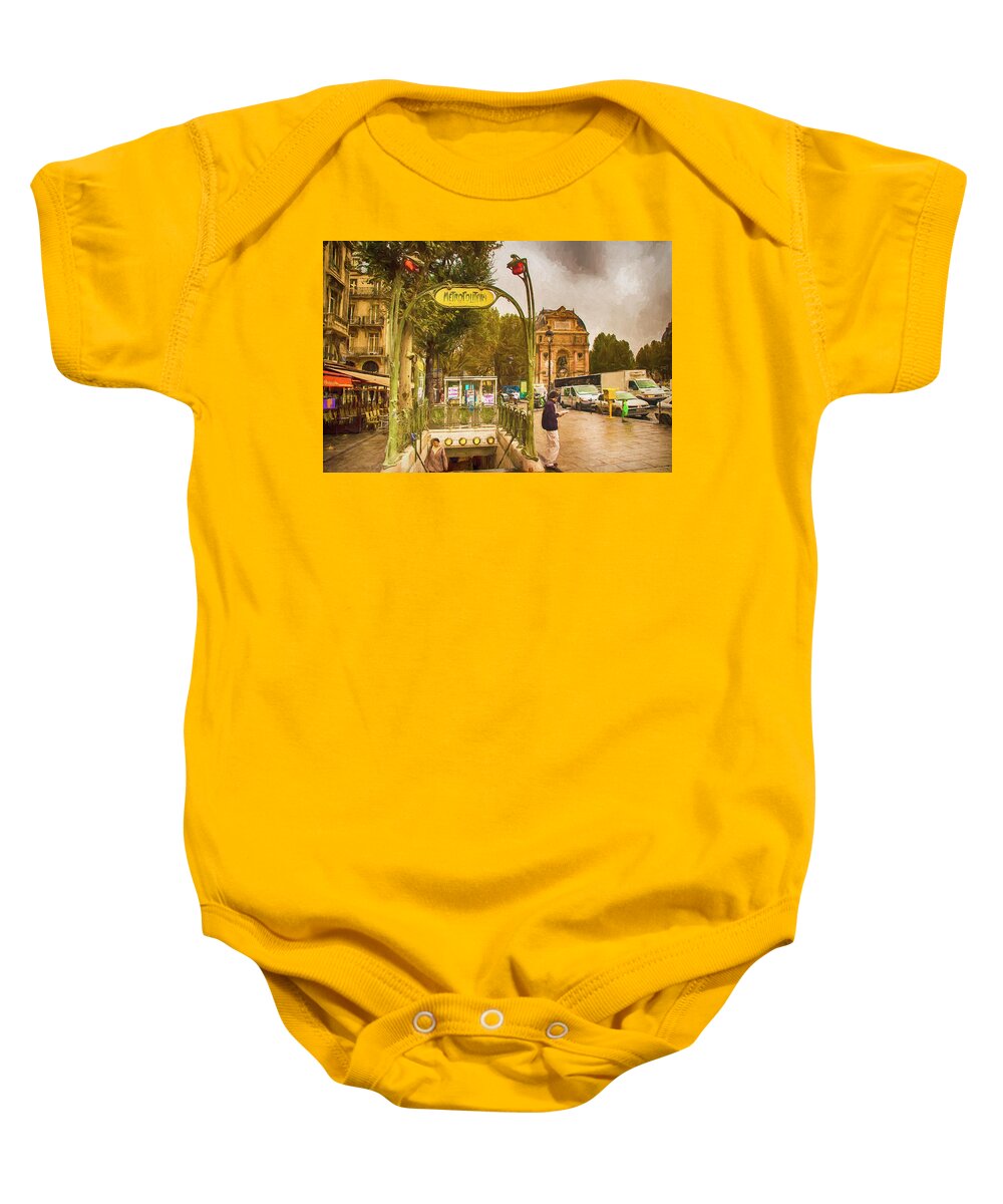 Place Saint Michel Baby Onesie featuring the digital art Place St. Michel #1 by Mick Burkey