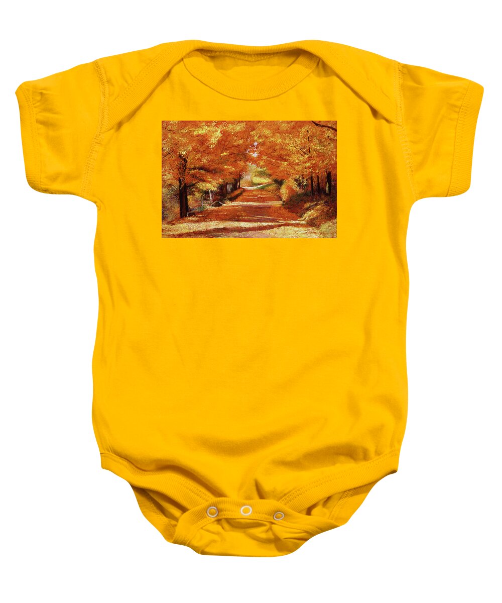 Landscape Baby Onesie featuring the painting Yellow Leaf Road #1 by David Lloyd Glover
