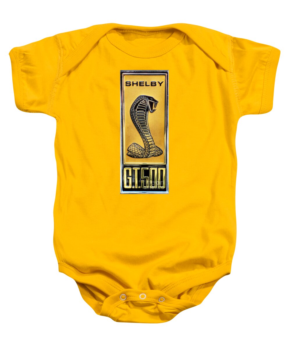 Lee Dos Santos Baby Onesie featuring the photograph 1965 - Shelby GT 500 Cobra Emblem - 1966 by Lee Dos Santos