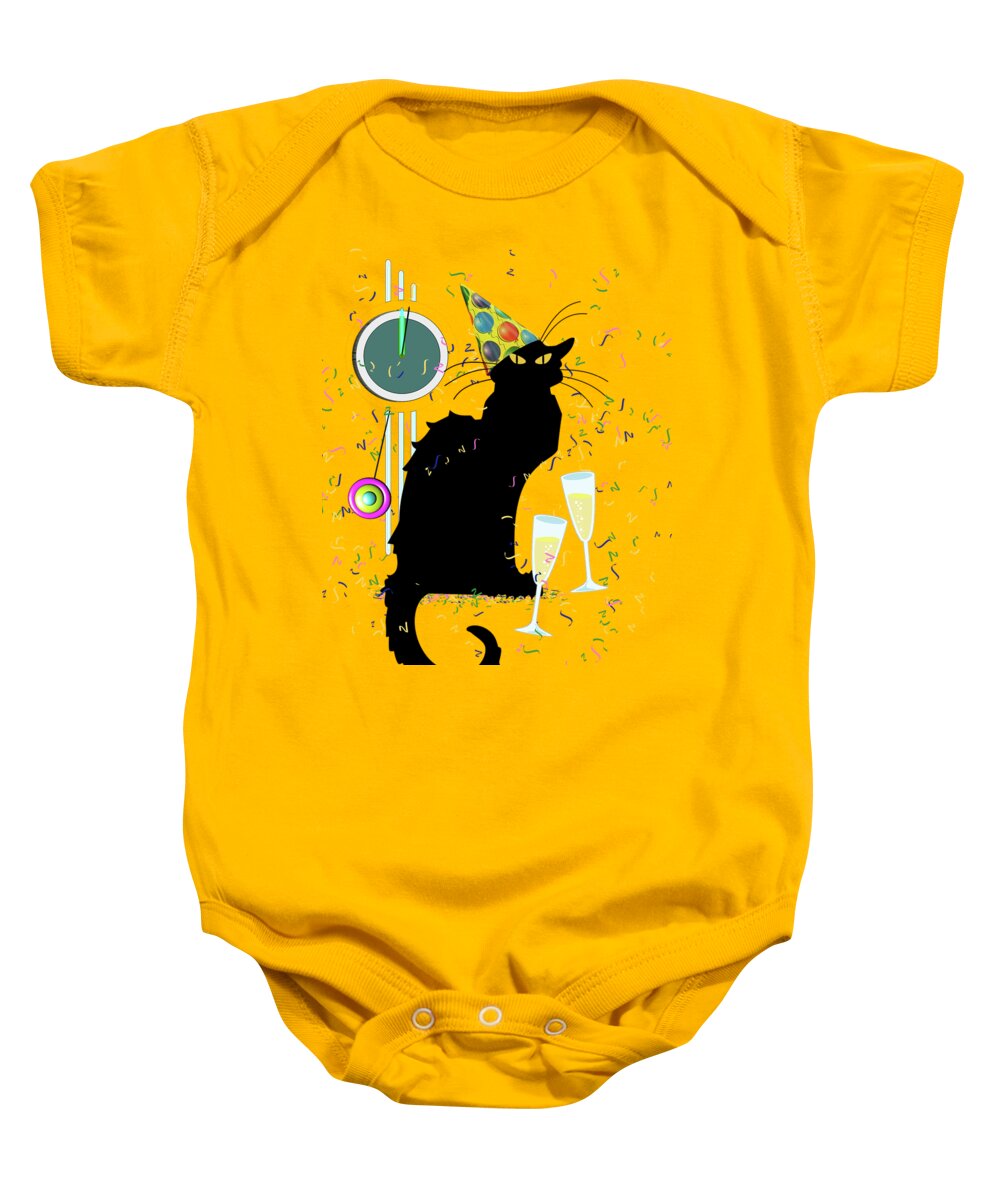 Chat Noir New Years Baby Onesie featuring the digital art Chat Noir New Years Party Countdown #2 by Gravityx9 Designs