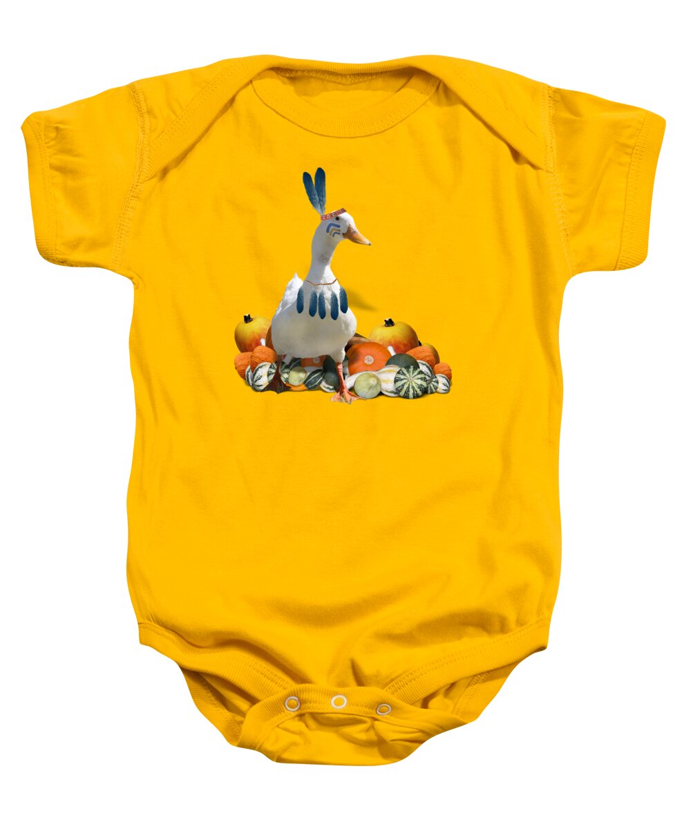 Thanksgiving Baby Onesie featuring the mixed media Indian Duck #1 by Gravityx9 Designs