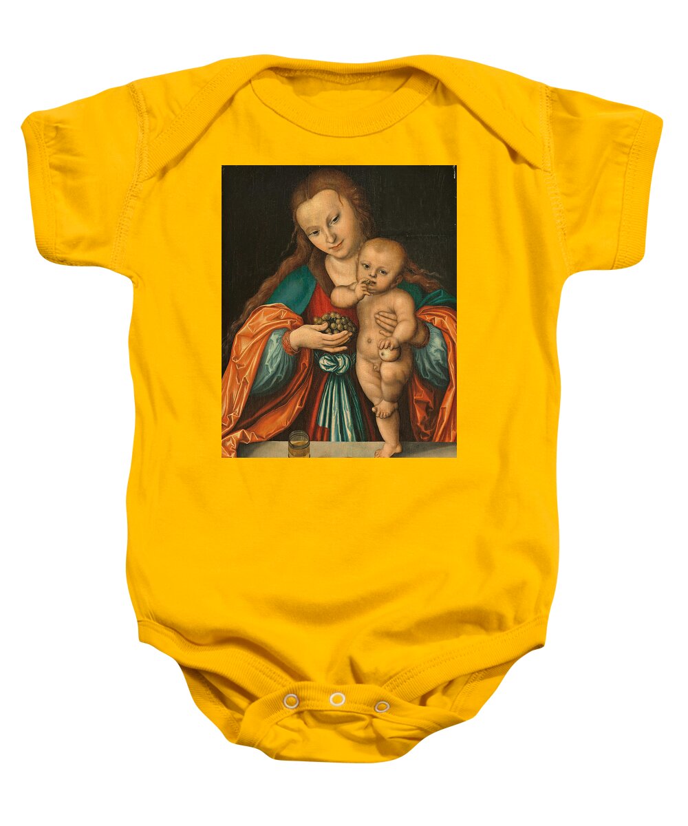 Lucas Cranach The Elder Baby Onesie featuring the painting Madonna and Child #2 by Lucas Cranach the Elder