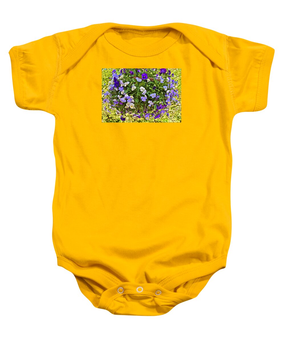 Pansies Baby Onesie featuring the photograph 2015 Summer's Eve at the Garden Pansy Basket by Janis Senungetuk