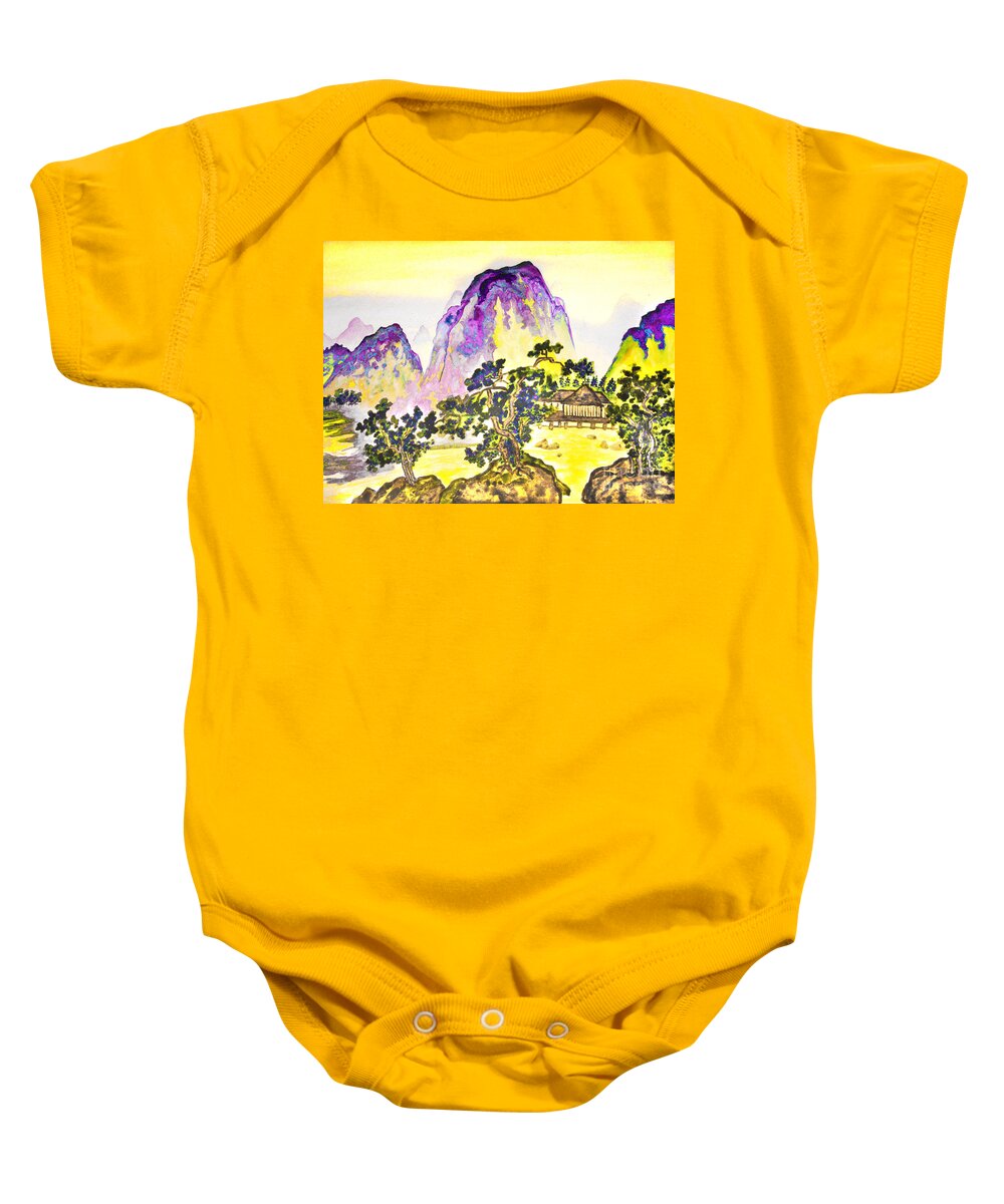 Picture Baby Onesie featuring the painting House in mountains #4 by Irina Afonskaya