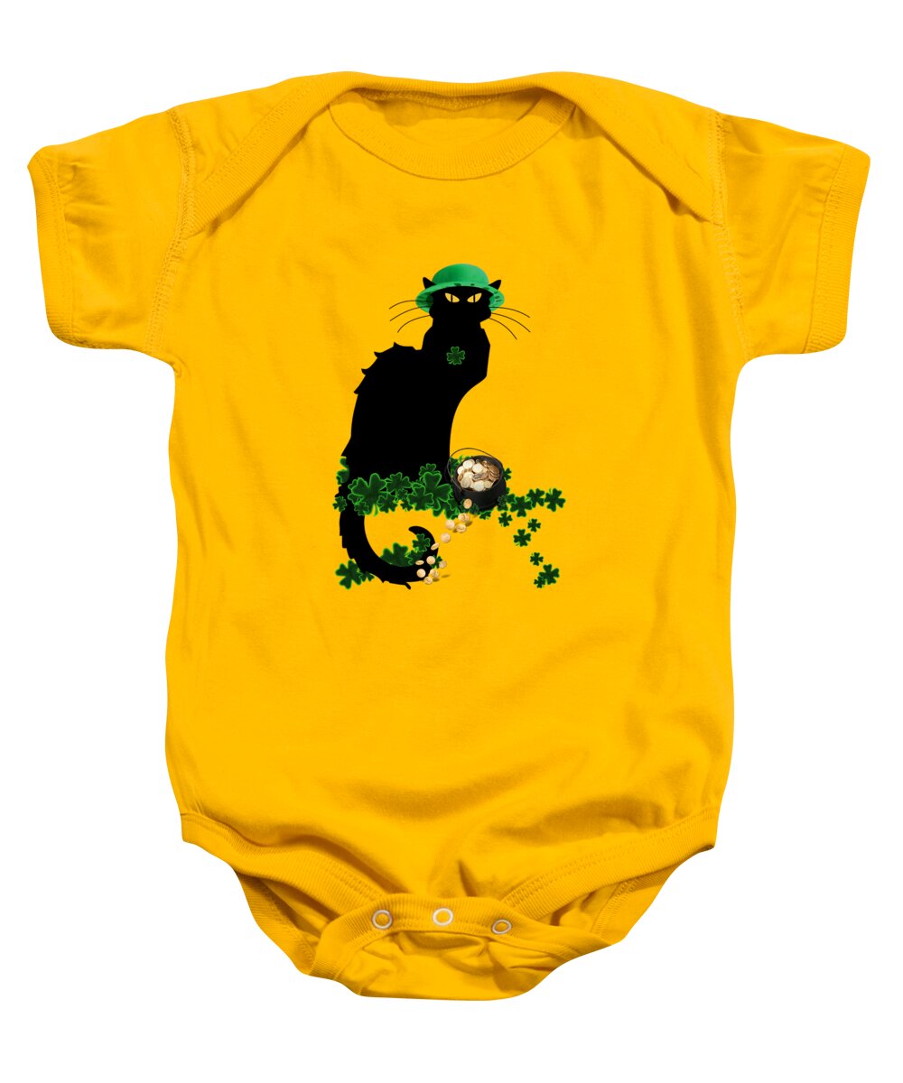 St Patrick's Day Baby Onesie featuring the digital art St Patrick's Day - Le Chat Noir #2 by Gravityx9 Designs
