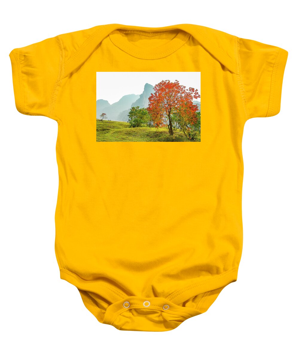 Red Baby Onesie featuring the photograph The colorful autumn scenery #3 by Carl Ning