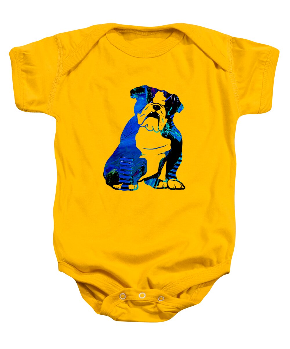 English Bulldog Baby Onesie featuring the mixed media English Bulldog Collection #6 by Marvin Blaine