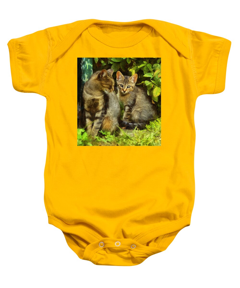 Cat Baby Onesie featuring the digital art A Pair of Feral Cats by JGracey Stinson