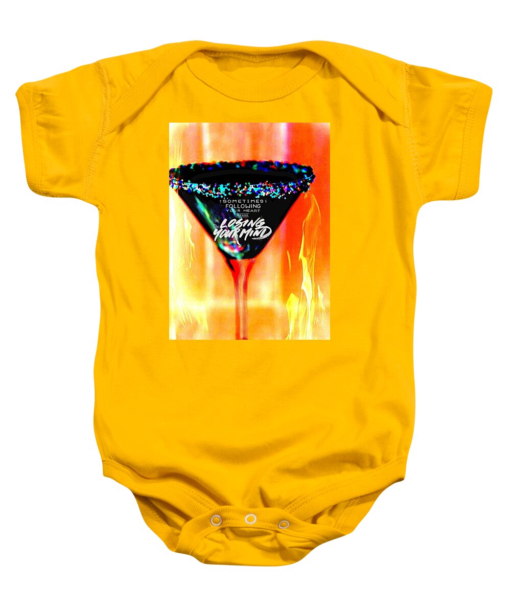 Flaming Martini Glass Baby Onesie featuring the digital art A Toast To The Heart And Mind by Pamela Smale Williams
