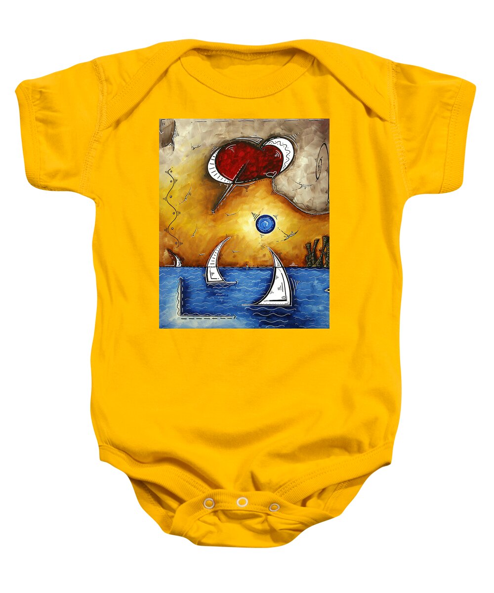 Abstract Baby Onesie featuring the painting Abstract Art Contemporary Coastal Cityscape 3 of 3 CAPTURING THE HEART OF THE CITY I by MADART by Megan Aroon