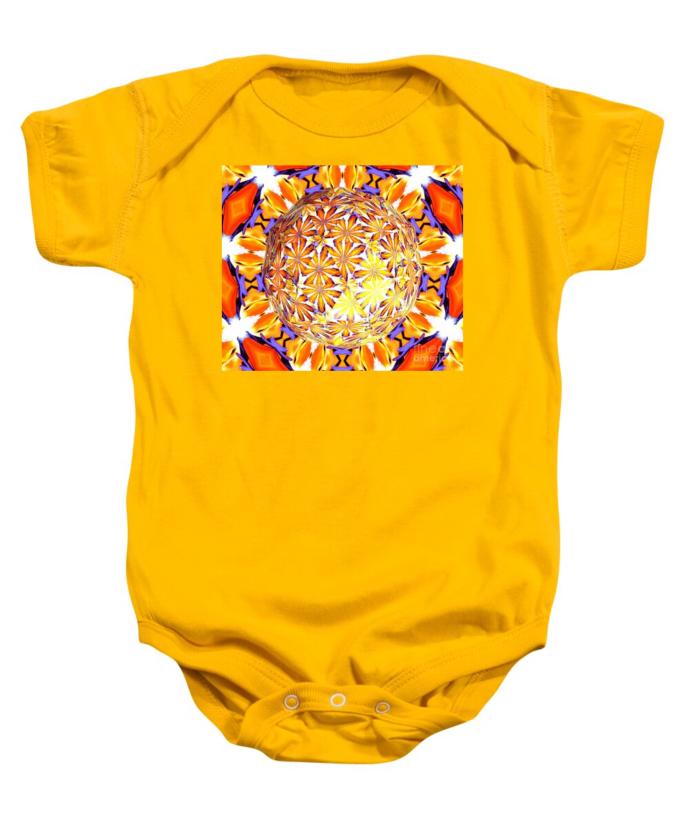Abstract Bird Of Paradise Flower Under Polyhedron Glass Baby Onesie featuring the photograph Abstract Bird Of Paradise Flower Under Polyhedron Glass 2 by Rose Santuci-Sofranko