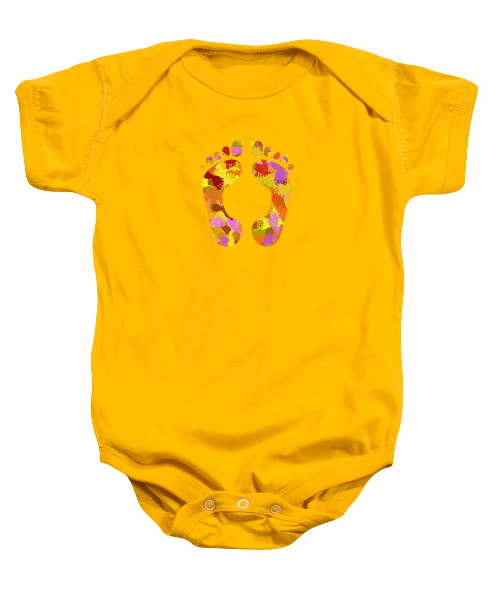 Abstract Baby Onesie featuring the mixed media Abstract Footprints by Christina Rollo