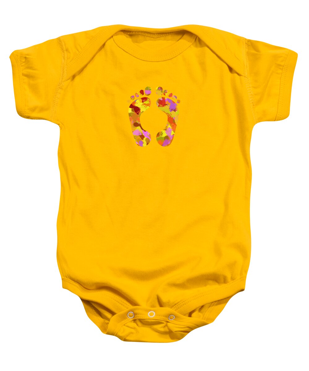 Abstract Baby Onesie featuring the mixed media Abstract Footprints by Christina Rollo