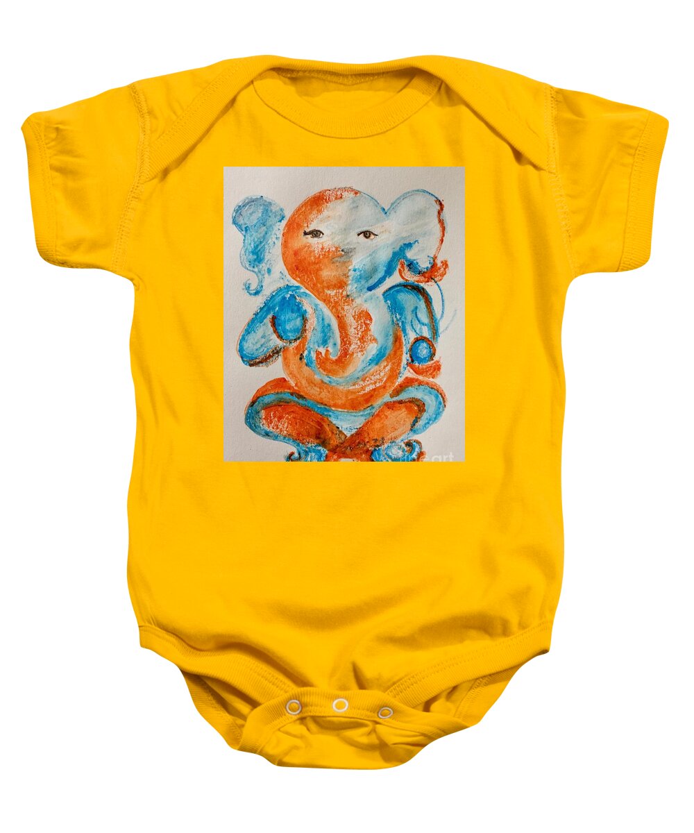 Ganesha Baby Onesie featuring the painting Abstract Ganesha by Brindha Naveen