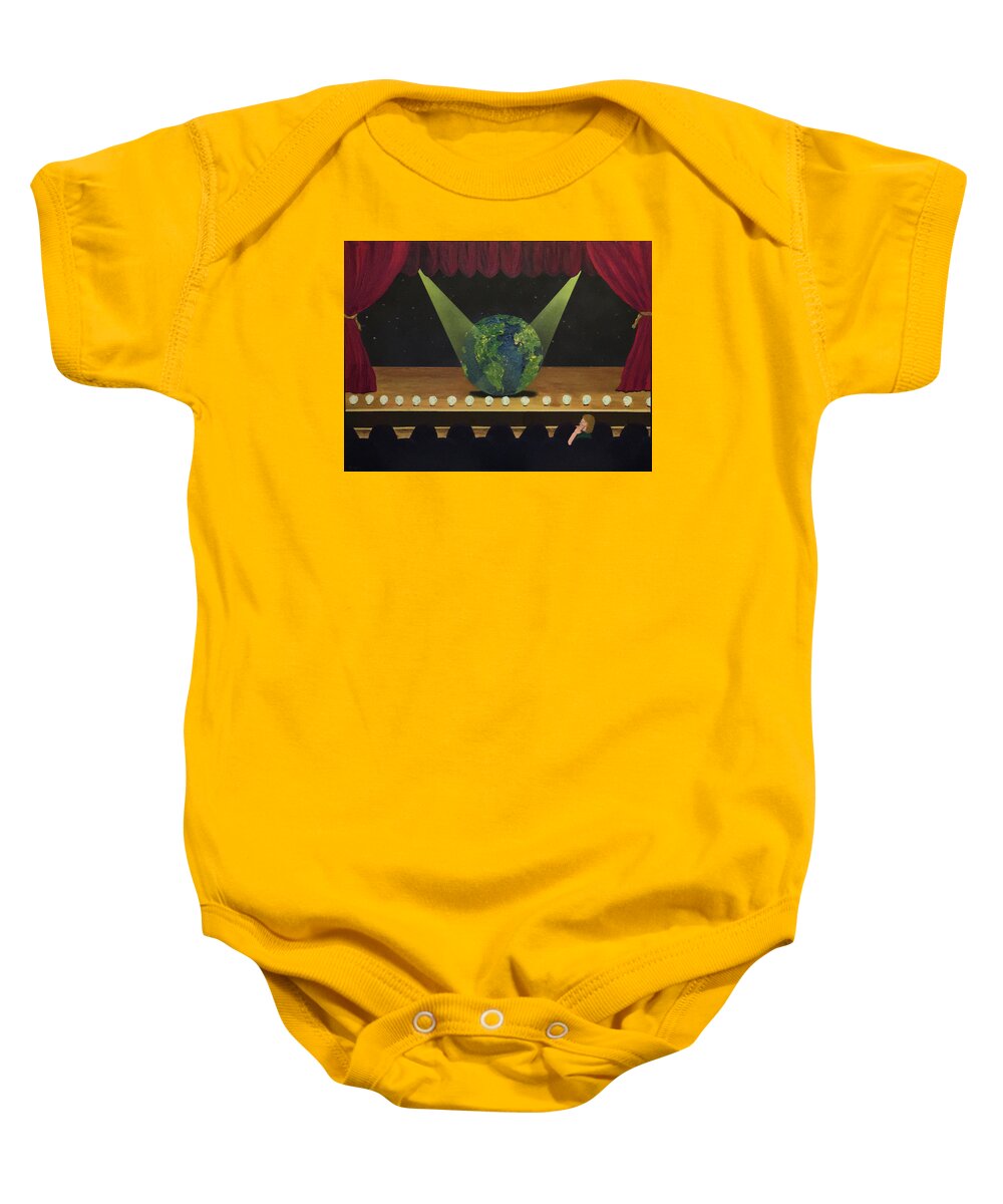 Surrealism Baby Onesie featuring the painting All the World's On Stage by Thomas Blood
