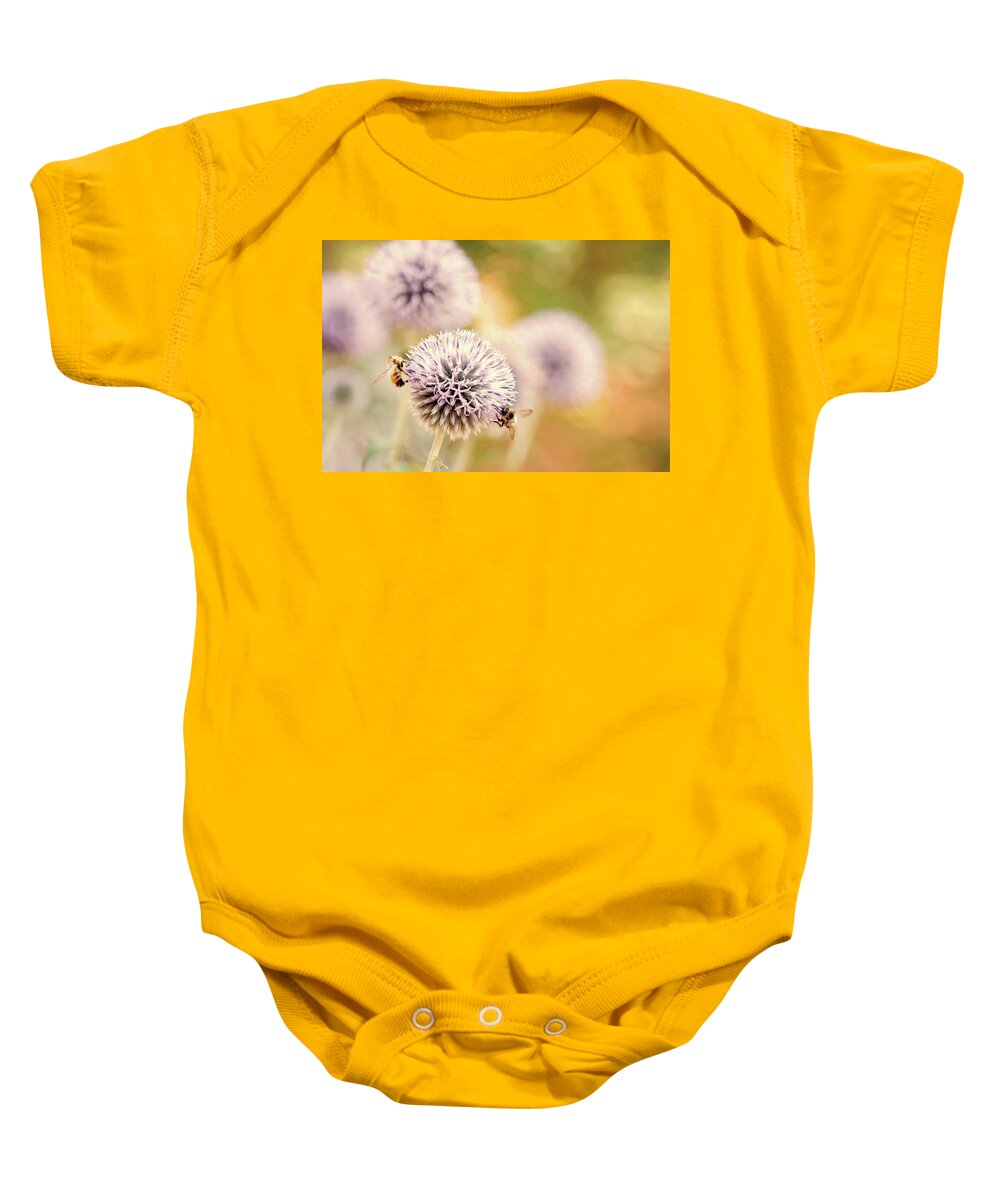 Allium Baby Onesie featuring the photograph Allium and Bees by Peggy Collins