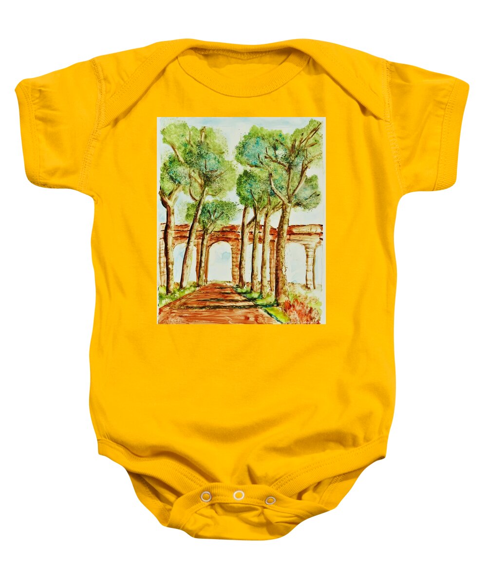 Rome Baby Onesie featuring the painting Ancient Roman Aqueduct by Laurie Morgan