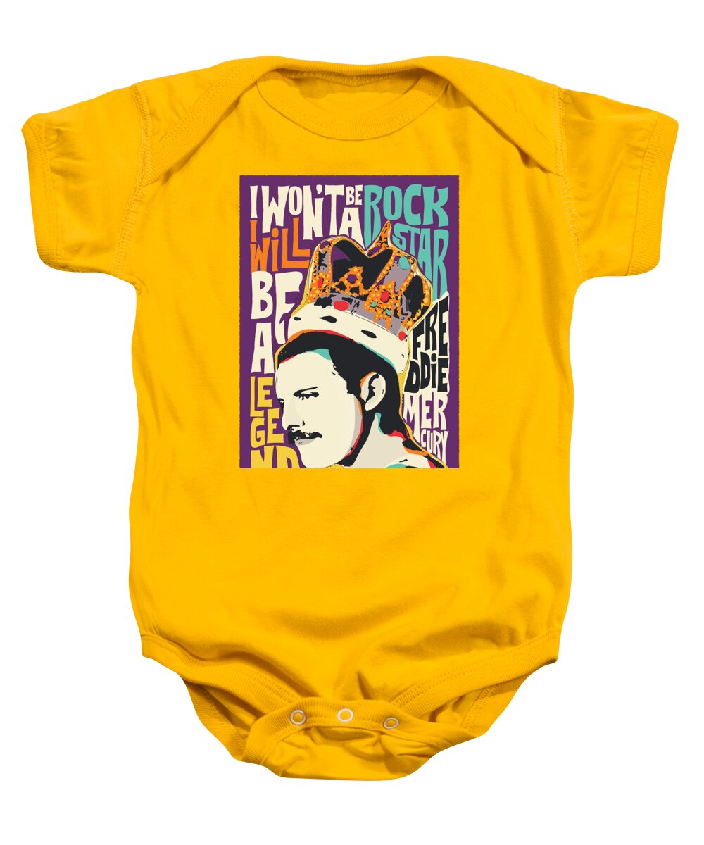Freddie Mercury Baby Onesie featuring the digital art Freddie Mercury Pop Art Quote by BONB Creative