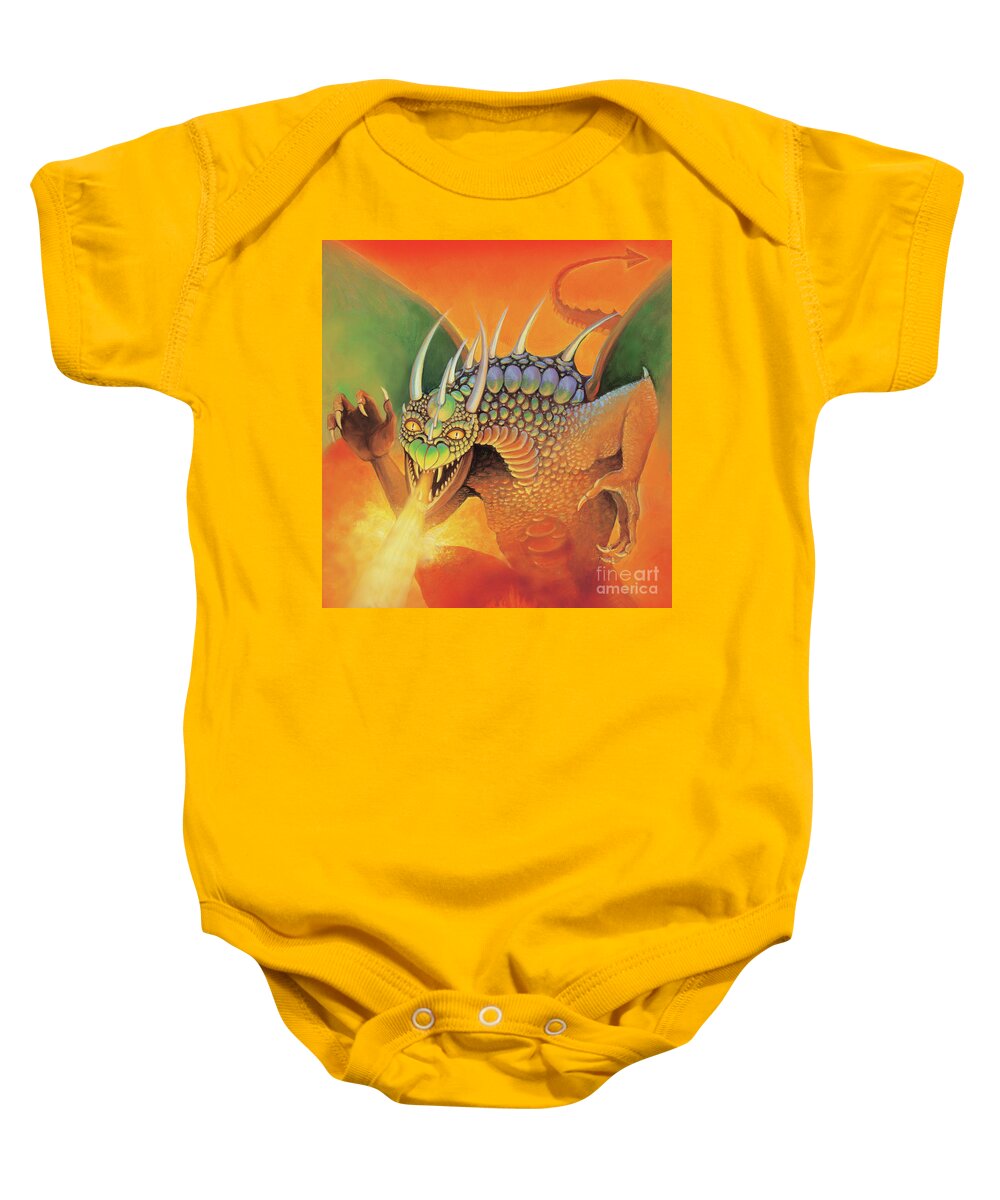 Dragon Baby Onesie featuring the painting August Dragon by Robert Corsetti