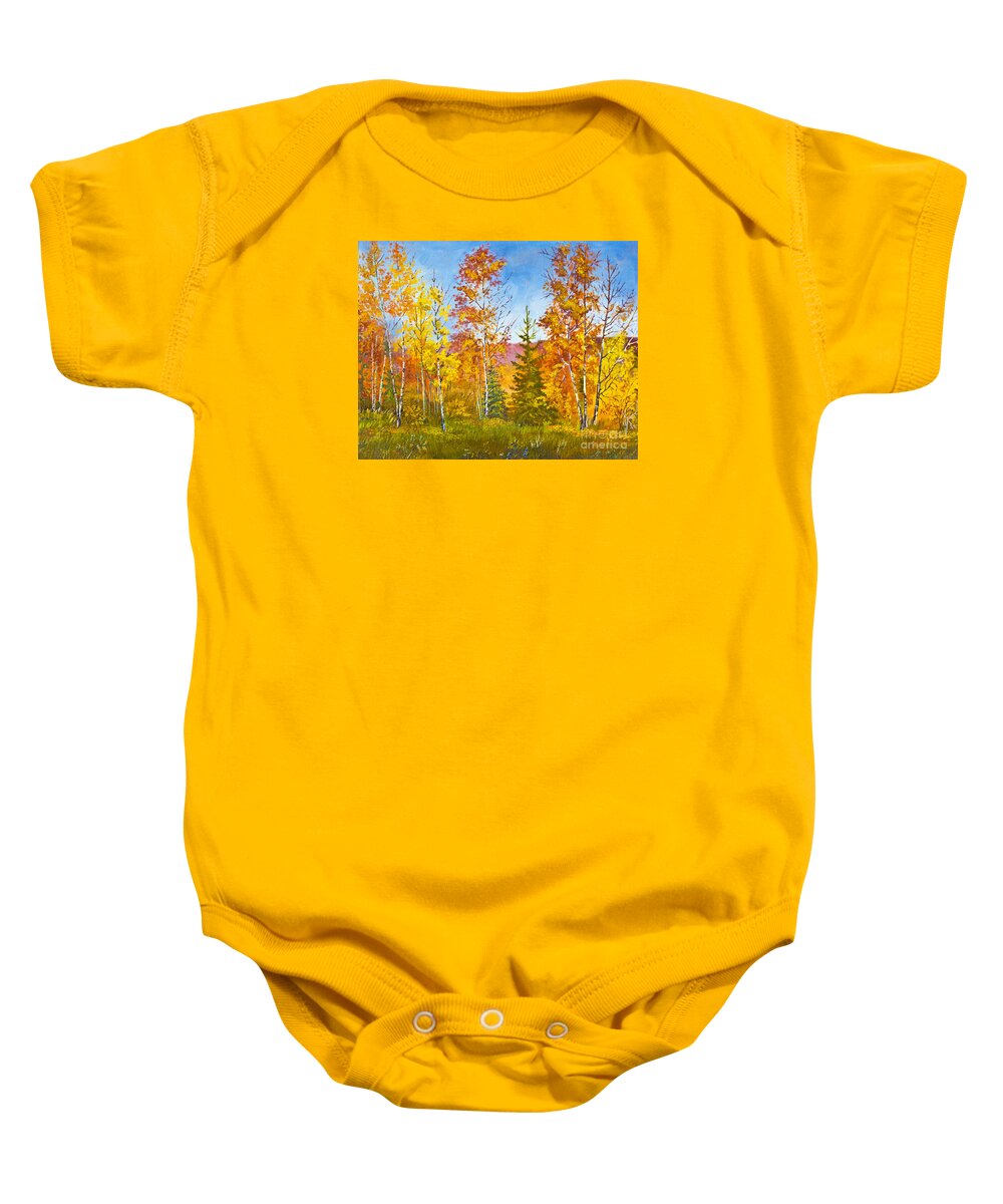 Art Baby Onesie featuring the painting Autumn landscape, oil painting by Irina Afonskaya