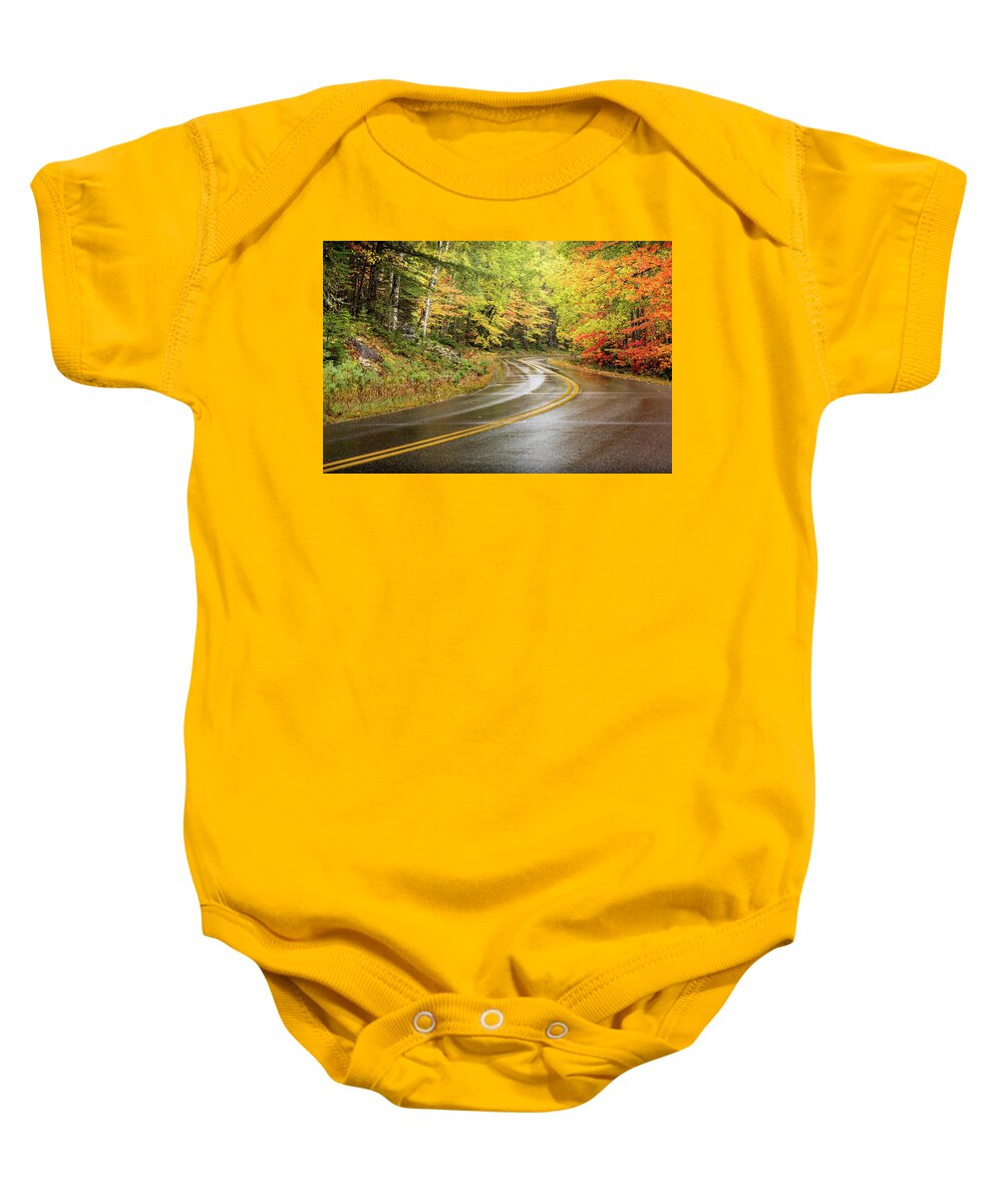 Maine Baby Onesie featuring the photograph Autumn Road by Colin Chase