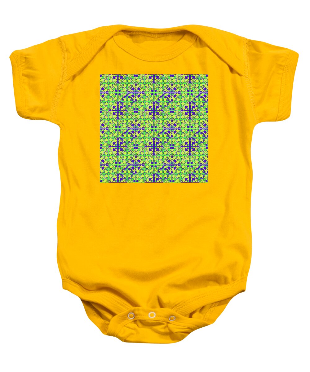 Seville Azulejo Baby Onesie featuring the mixed media Azulejos Magic Pattern - 08 by AM FineArtPrints