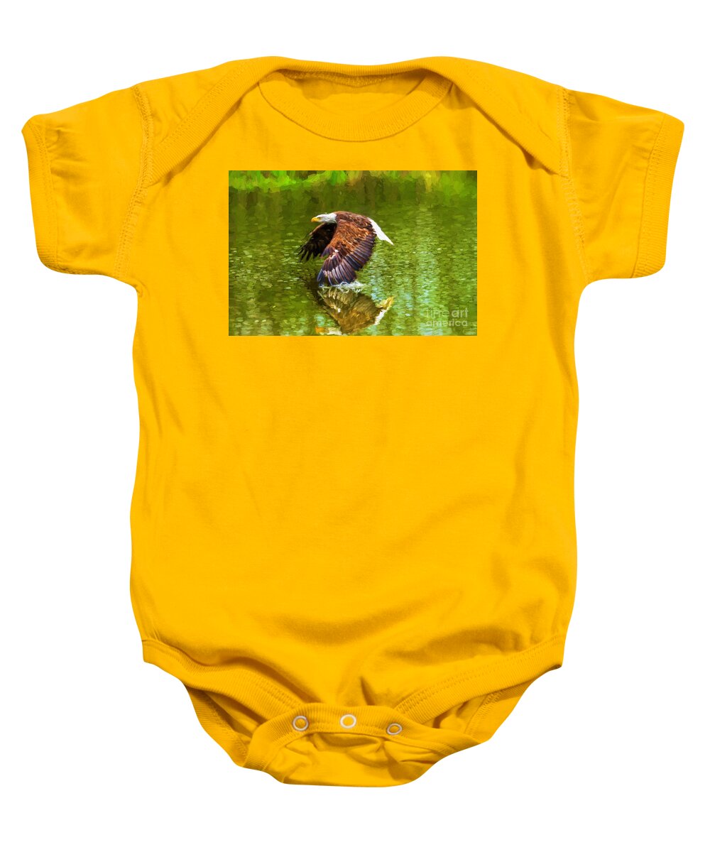 Birds Baby Onesie featuring the photograph Bald Eagle cutting the water by Les Palenik