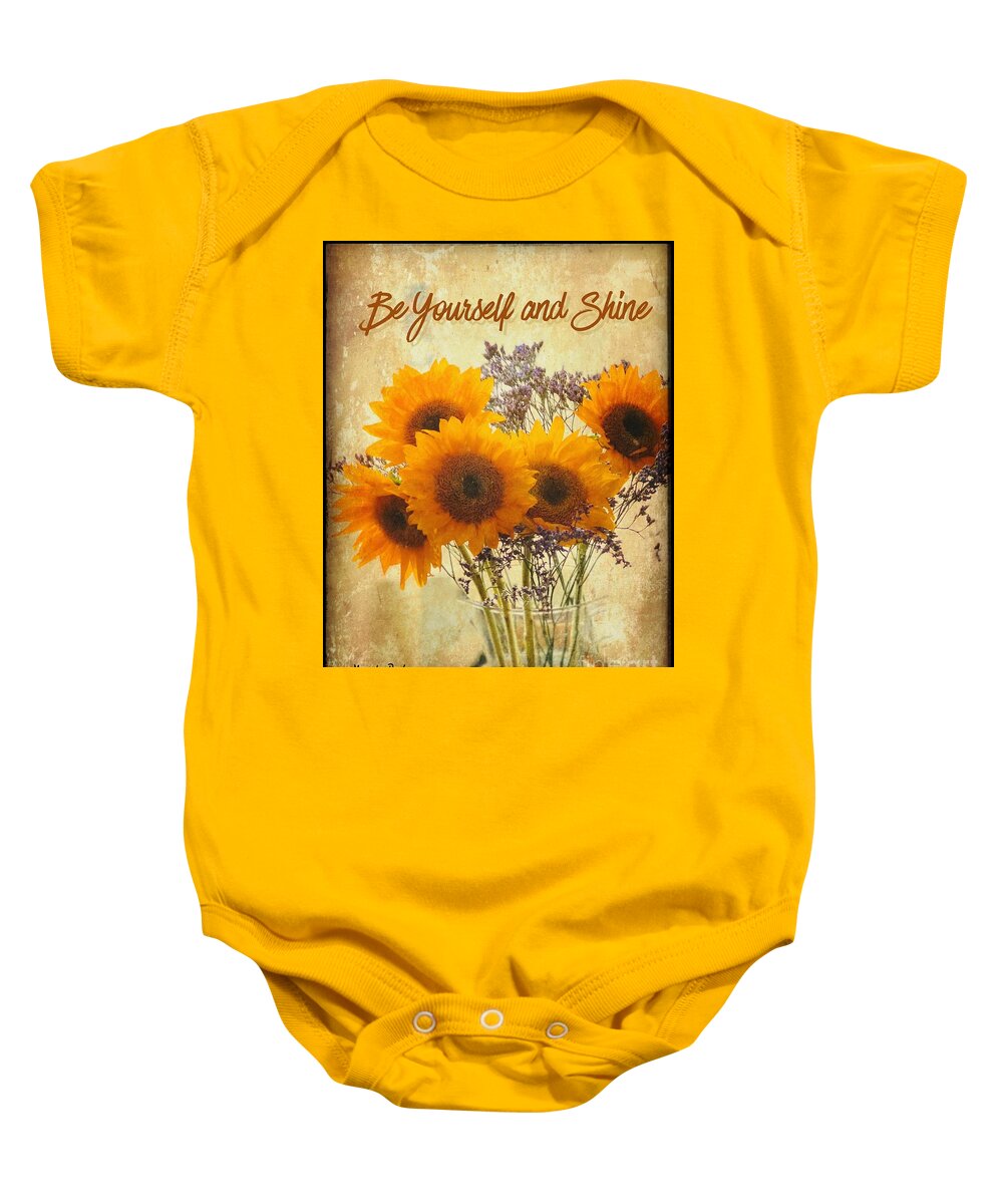 Uplifting Words Baby Onesie featuring the mixed media Be Yourself And Shine by MaryLee Parker