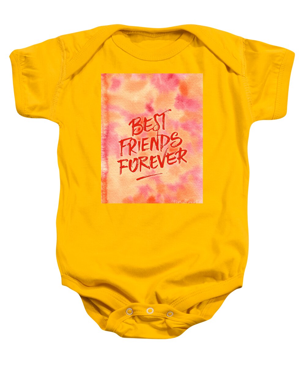 Best Friends Forever Baby Onesie featuring the painting Best Friends Forever Handpainted Abstract Watercolor Pink Orange by Beverly Claire Kaiya