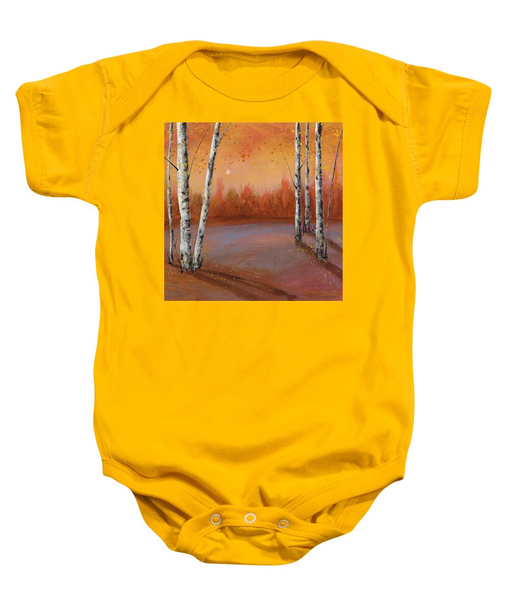 Acrylic Baby Onesie featuring the painting Birches In The Fall by Brenda O'Quin