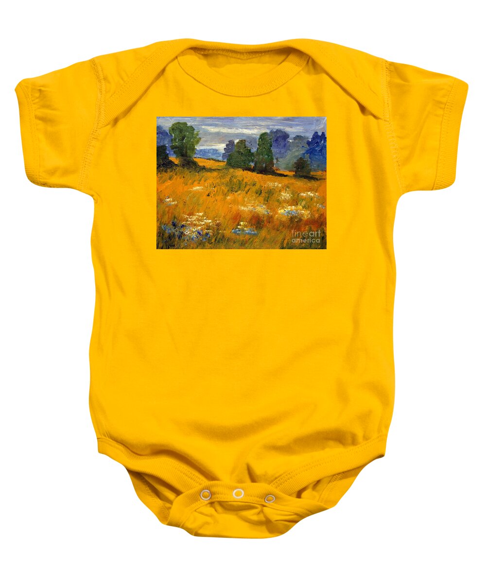 Paintings Baby Onesie featuring the painting Blue Cornflowers on the Meadow by Julie Lueders 