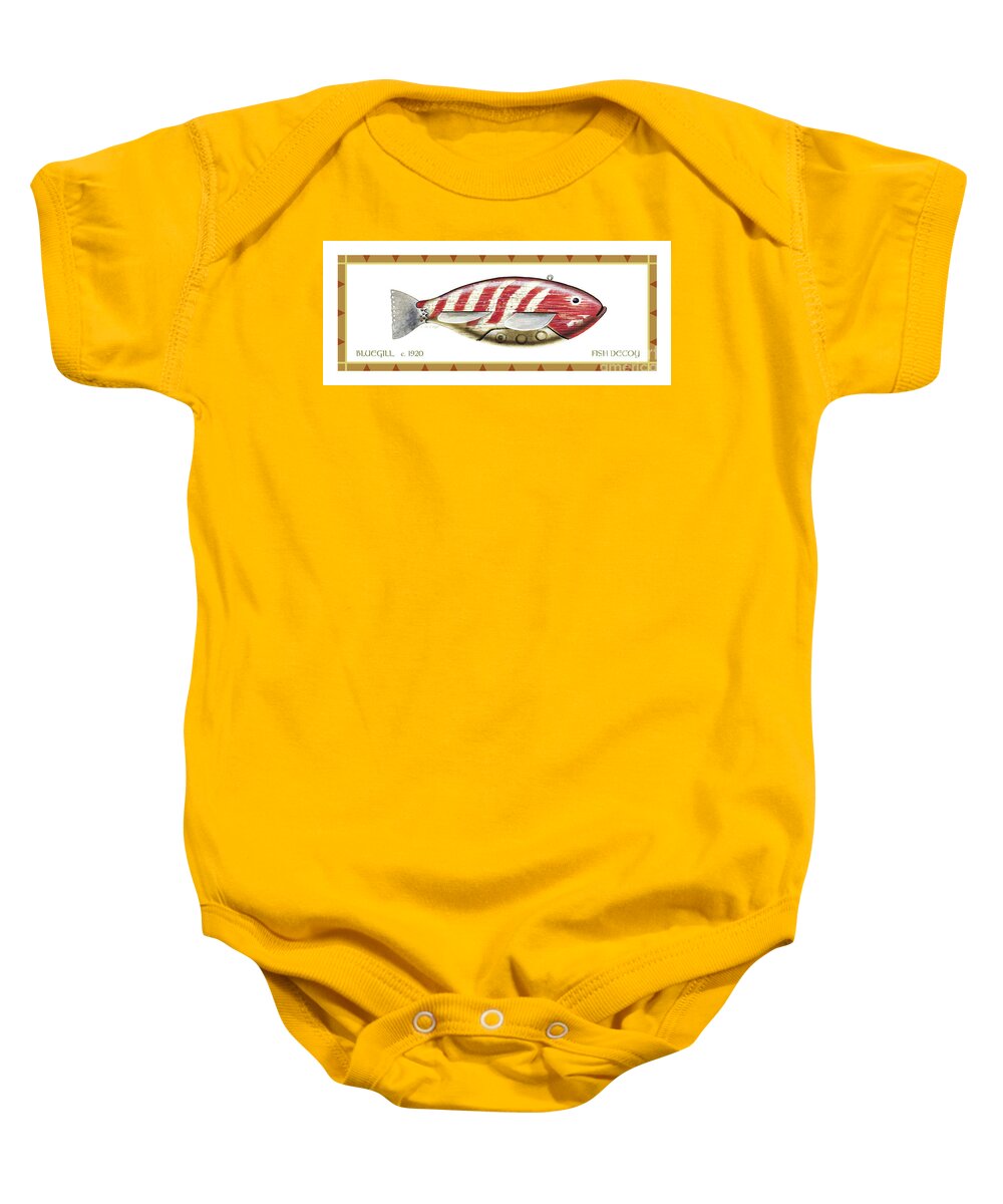 Jq Licensing Baby Onesie featuring the painting Bluegill Ice Spearing Decoy by Jon Q Wright