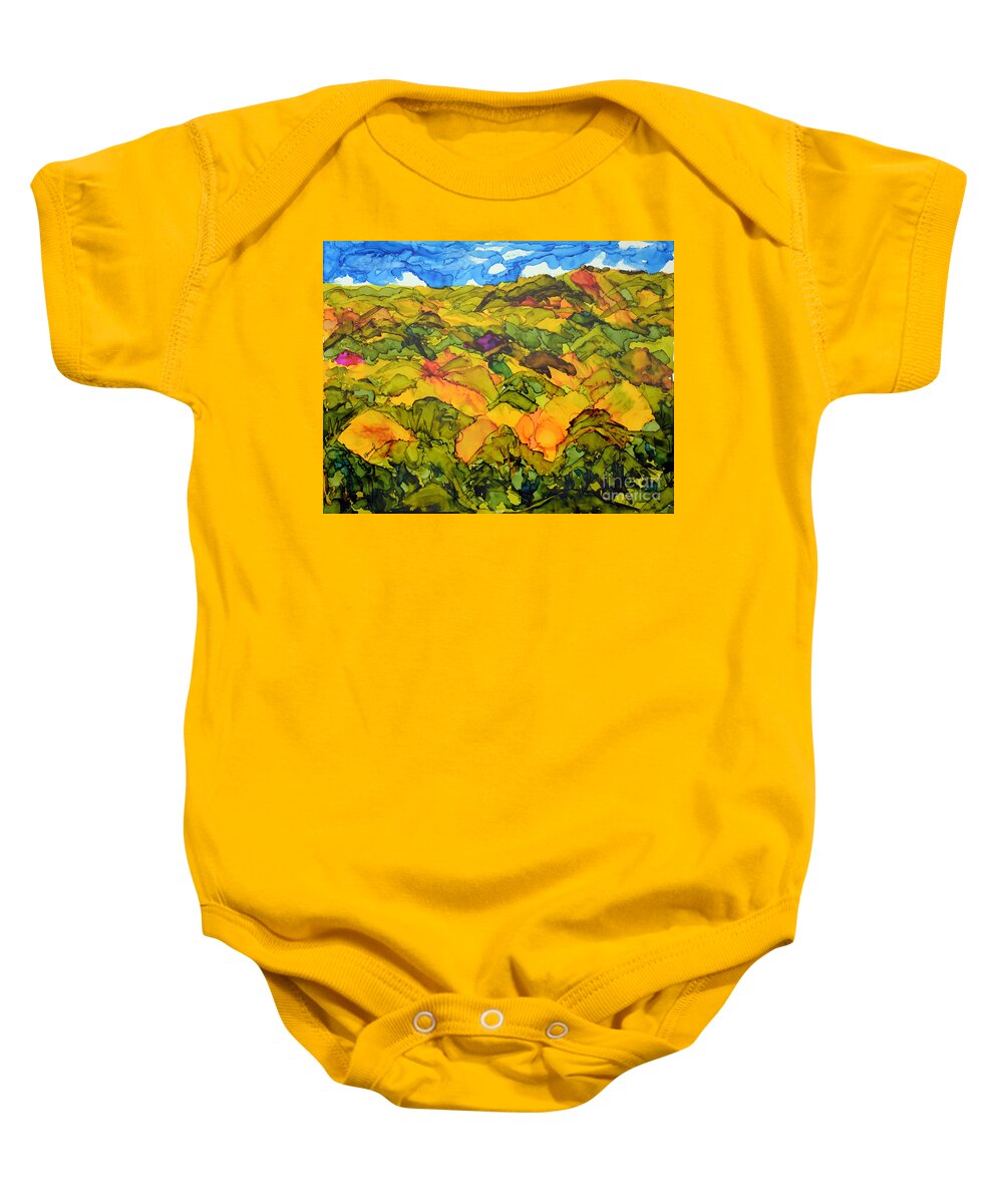 Chocolate Hills Baby Onesie featuring the painting Bohol Philippines by Vicki Housel