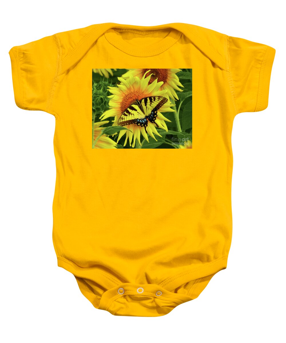 Sunflowers Baby Onesie featuring the photograph Butterflies and Sunflowers by Scott Cameron